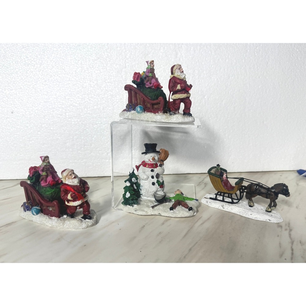 Hawthorne Village Christmas Figurines Set Santa Snowman Horse Sleigh 4pc